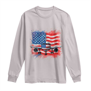 Pilot Airplane Patriotic American Flag Plane Aviation Long Sleeve Shirt TS14 Ice Gray Print Your Wear