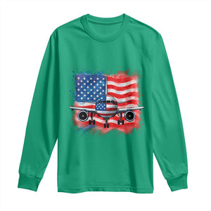 Pilot Airplane Patriotic American Flag Plane Aviation Long Sleeve Shirt TS14 Irish Green Print Your Wear