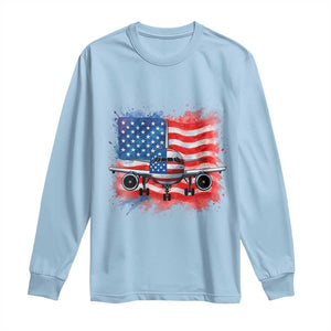 Pilot Airplane Patriotic American Flag Plane Aviation Long Sleeve Shirt TS14 Light Blue Print Your Wear