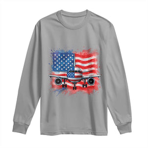 Pilot Airplane Patriotic American Flag Plane Aviation Long Sleeve Shirt TS14 Sport Gray Print Your Wear