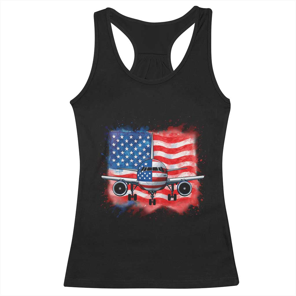 Pilot Airplane Patriotic American Flag Plane Aviation Racerback Tank Top TS14 Black Print Your Wear