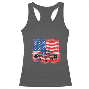 Pilot Airplane Patriotic American Flag Plane Aviation Racerback Tank Top TS14 Dark Heather Print Your Wear