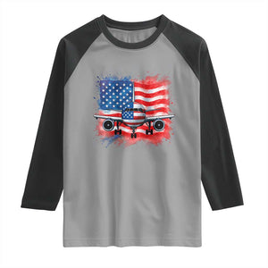 Pilot Airplane Patriotic American Flag Plane Aviation Raglan Shirt TS14 Sport Gray Black Print Your Wear