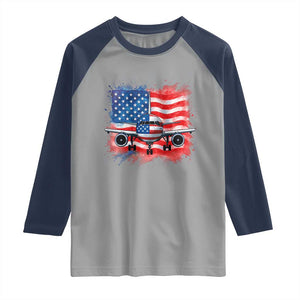 Pilot Airplane Patriotic American Flag Plane Aviation Raglan Shirt TS14 Sport Gray Navy Print Your Wear