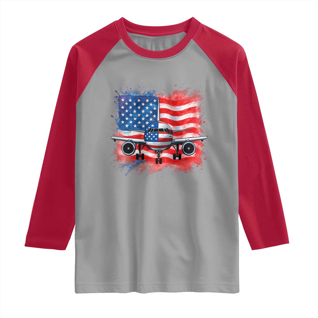Pilot Airplane Patriotic American Flag Plane Aviation Raglan Shirt TS14 Sport Gray Red Print Your Wear