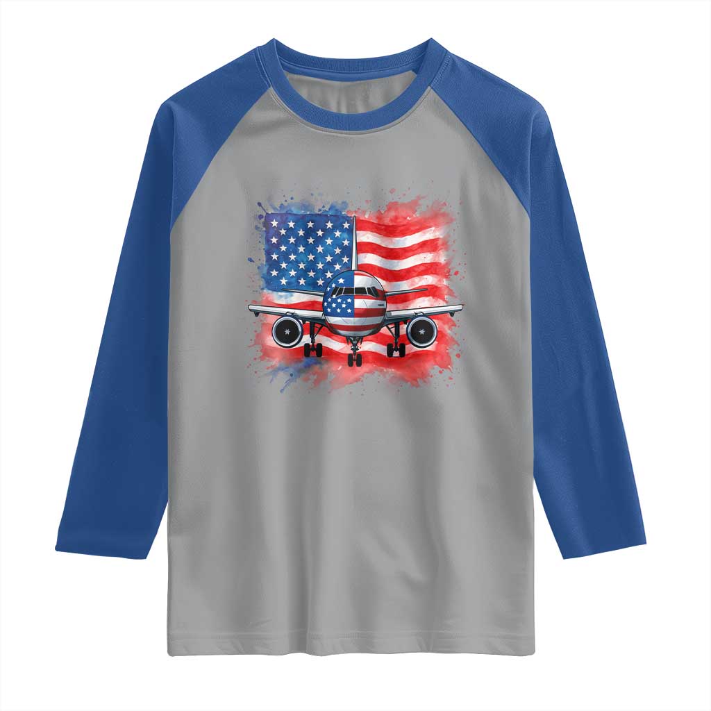 Pilot Airplane Patriotic American Flag Plane Aviation Raglan Shirt TS14 Sport Gray Royal Print Your Wear