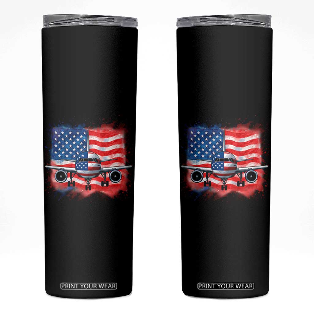 Pilot Airplane Patriotic American Flag Plane Aviation Skinny Tumbler TS14 Black Print Your Wear