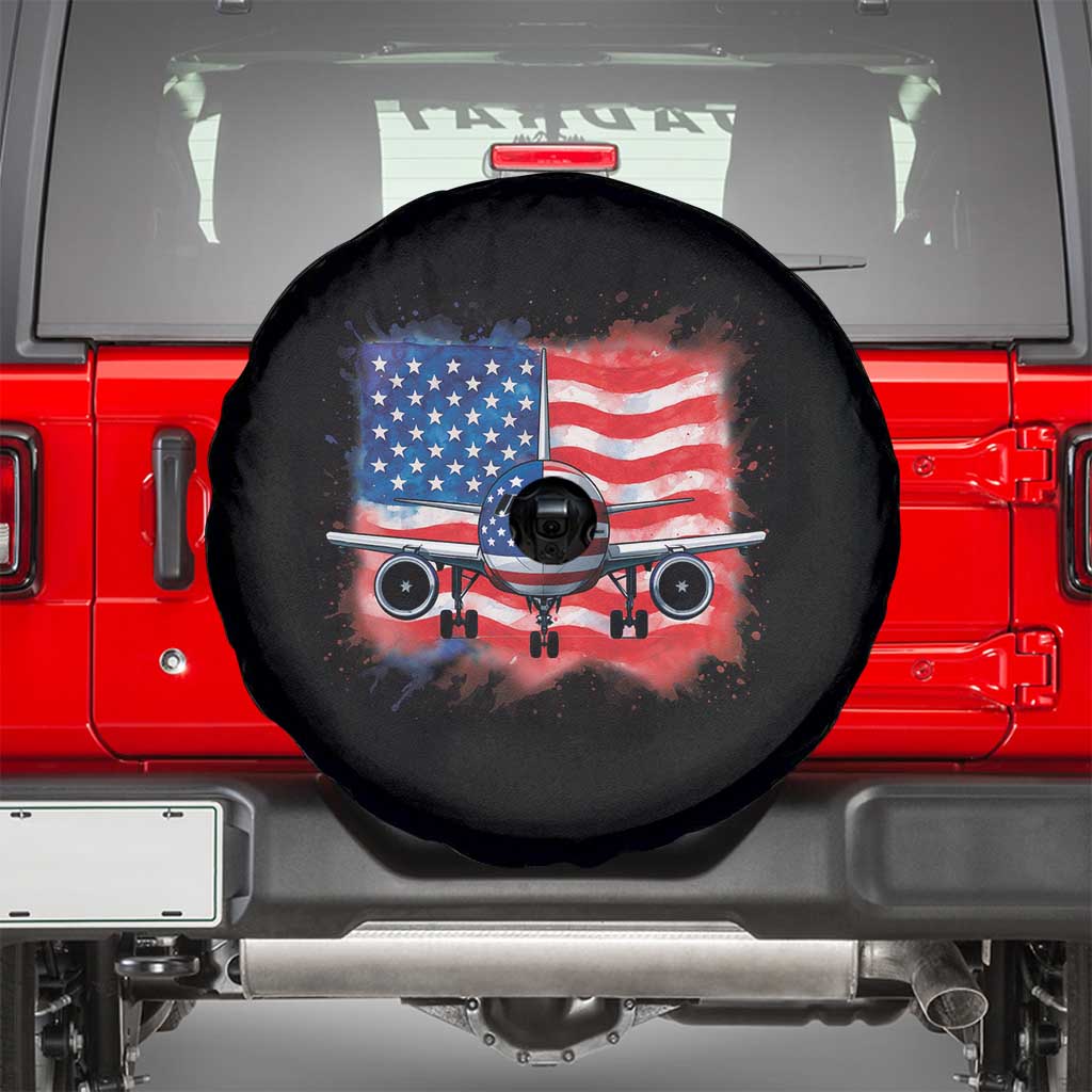 Pilot Airplane Patriotic American Flag Plane Aviation Spare Tire Cover TS14 Black Print Your Wear