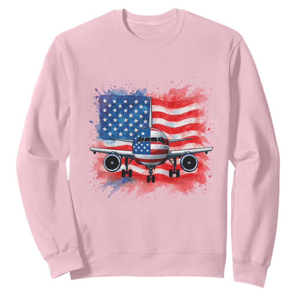 Pilot Airplane Patriotic American Flag Plane Aviation Sweatshirt TS14 Light Pink Print Your Wear