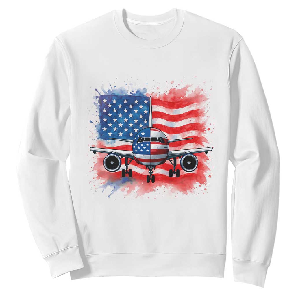 Pilot Airplane Patriotic American Flag Plane Aviation Sweatshirt TS14 White Print Your Wear