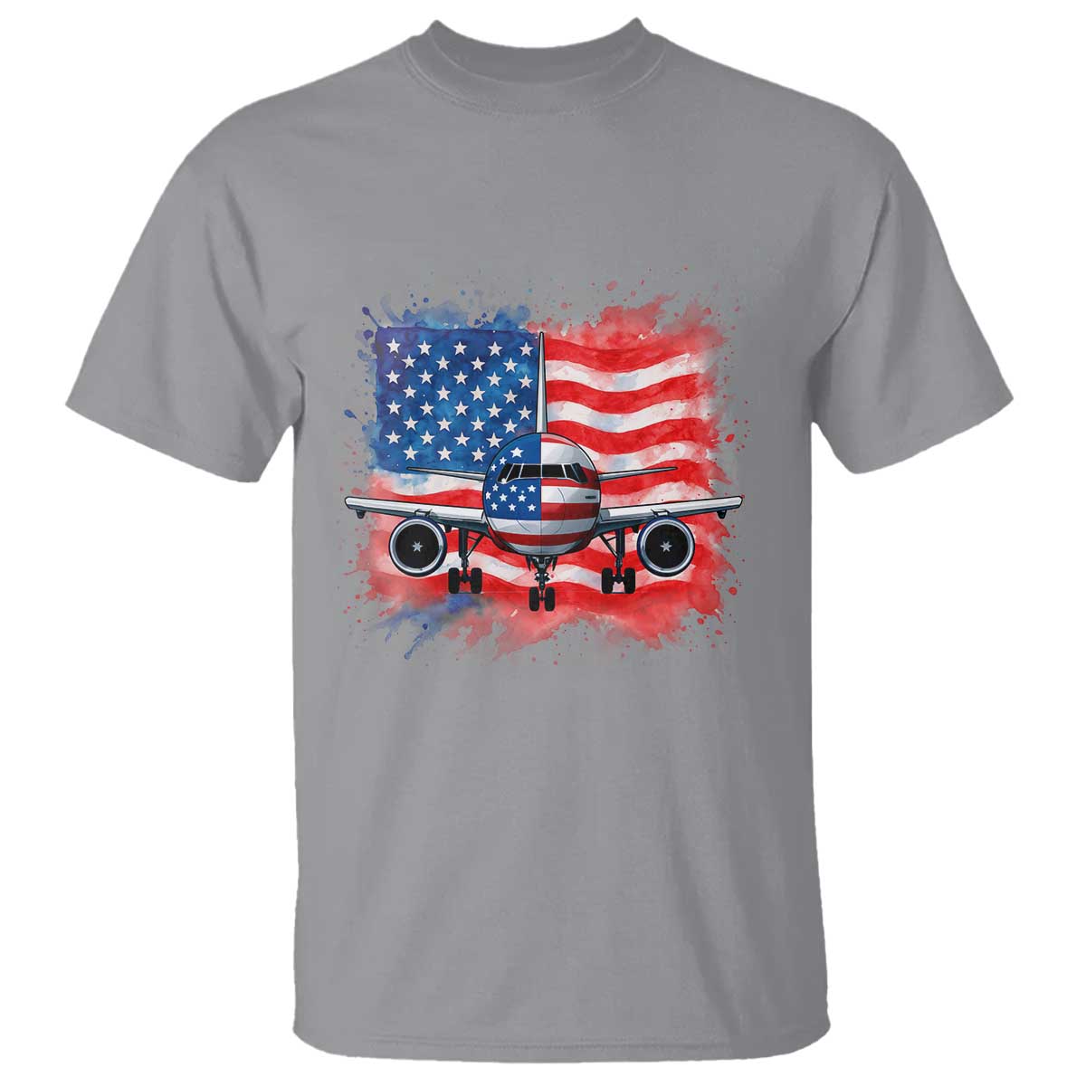 Pilot Airplane Patriotic American Flag Plane Aviation T Shirt TS14 Sport Gray Print Your Wear