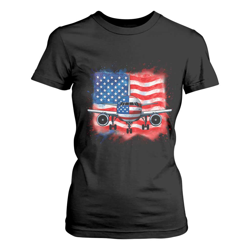 Pilot Airplane Patriotic American Flag Plane Aviation T Shirt For Women TS14 Black Print Your Wear