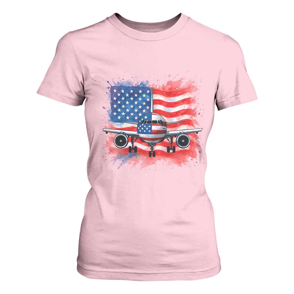 Pilot Airplane Patriotic American Flag Plane Aviation T Shirt For Women TS14 Light Pink Print Your Wear