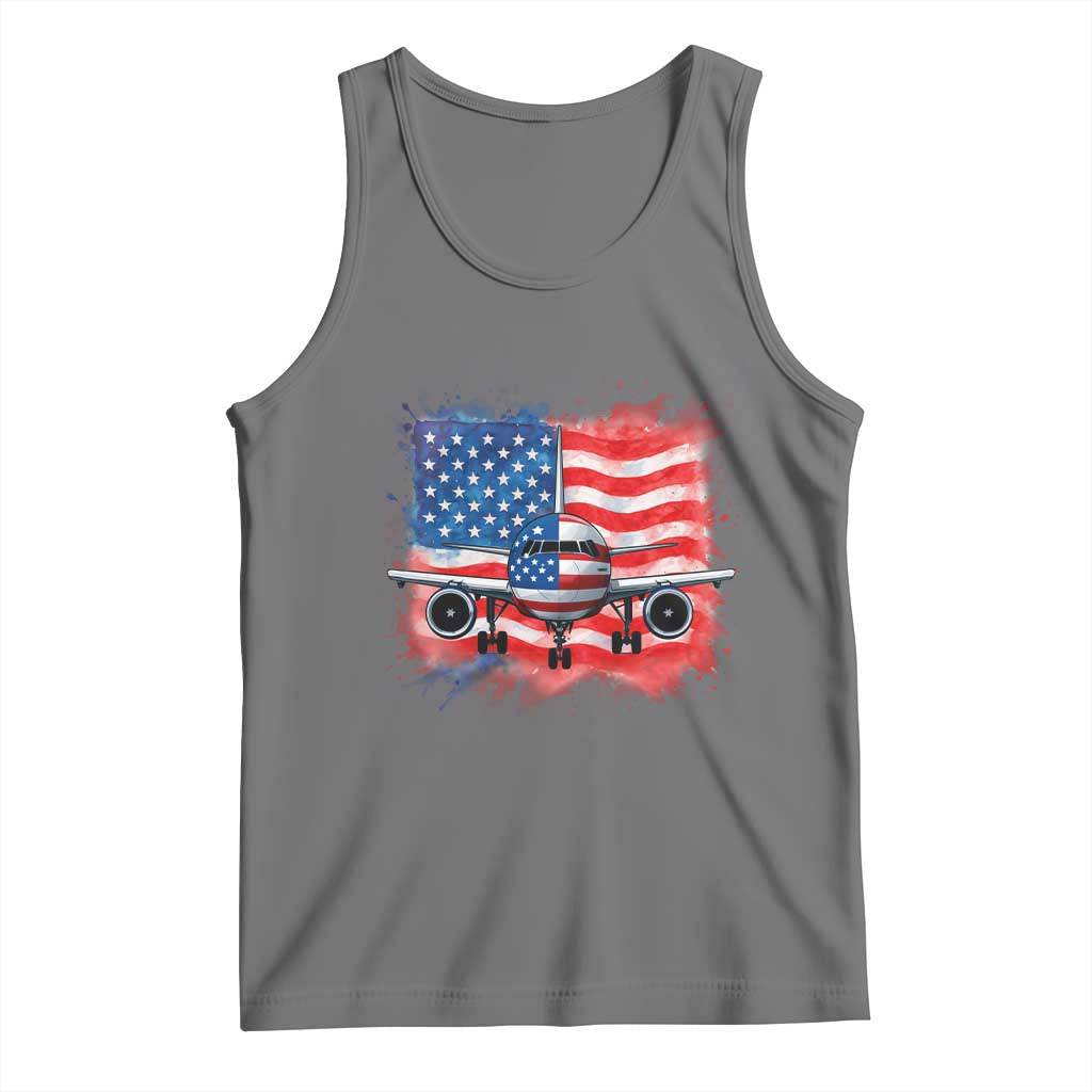 Pilot Airplane Patriotic American Flag Plane Aviation Tank Top TS14 Black Heather Print Your Wear