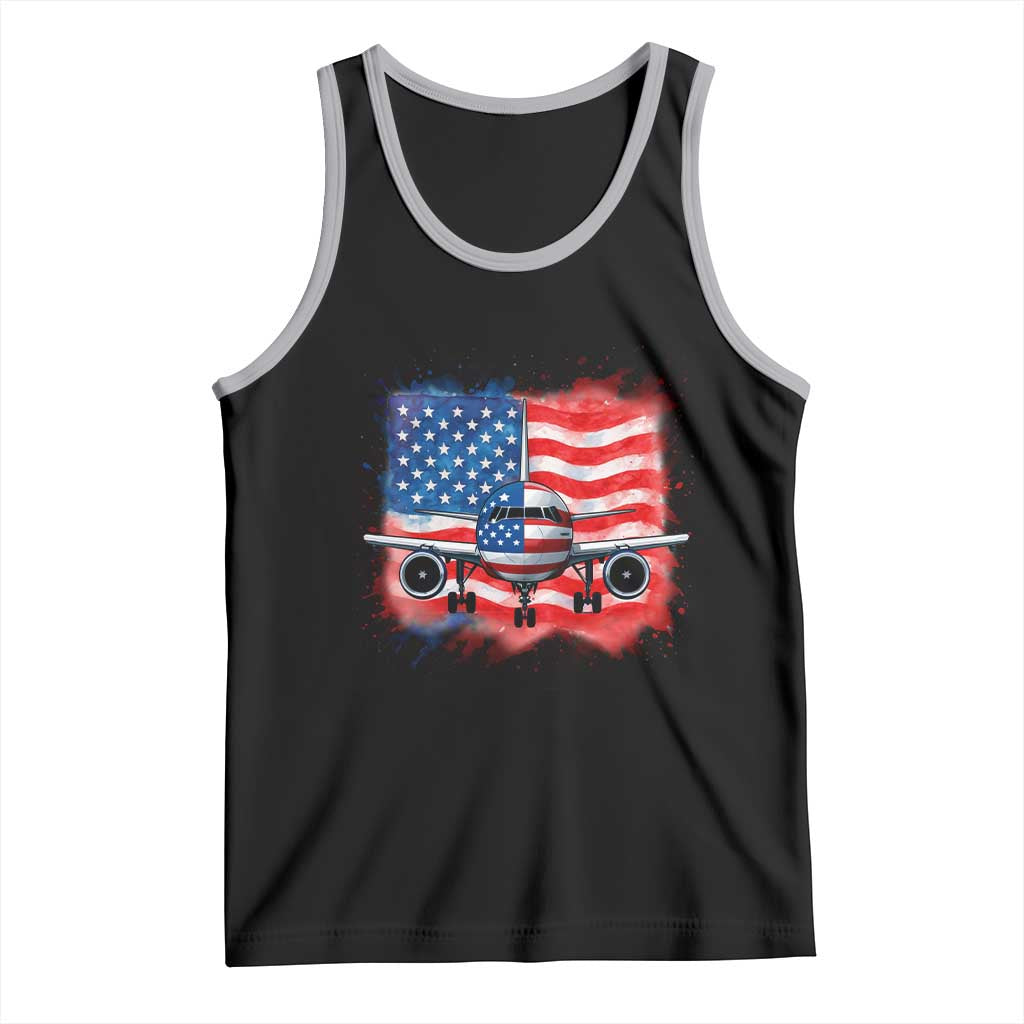 Pilot Airplane Patriotic American Flag Plane Aviation Tank Top TS14 Black Athletic Heather Print Your Wear