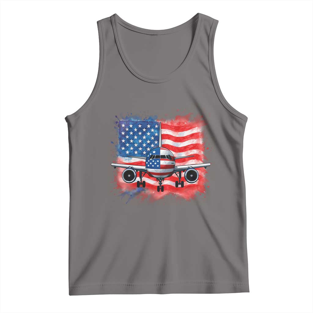 Pilot Airplane Patriotic American Flag Plane Aviation Tank Top TS14 Deep Heather Print Your Wear