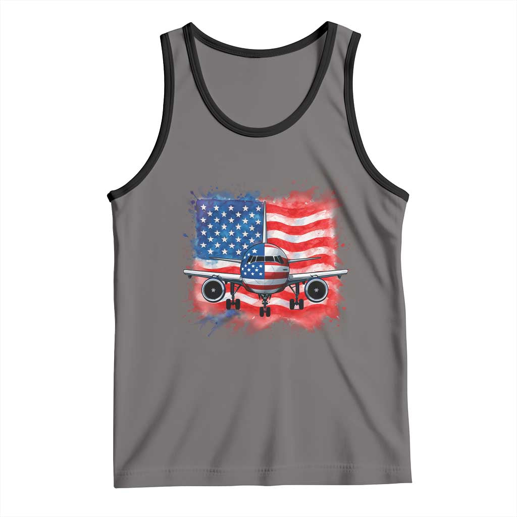 Pilot Airplane Patriotic American Flag Plane Aviation Tank Top TS14 Deep Heather Black Print Your Wear