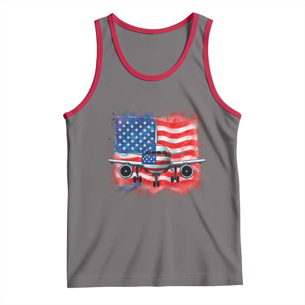Pilot Airplane Patriotic American Flag Plane Aviation Tank Top TS14 Deep Heather Red Print Your Wear