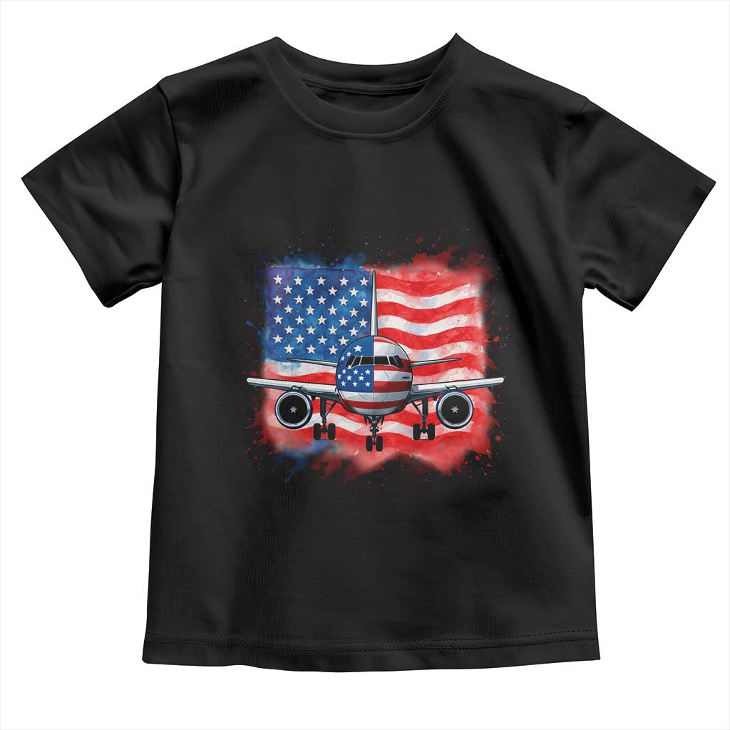 Pilot Airplane Patriotic American Flag Plane Aviation Toddler T Shirt TS14 Black Print Your Wear