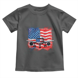 Pilot Airplane Patriotic American Flag Plane Aviation Toddler T Shirt TS14 Dark Heather Print Your Wear