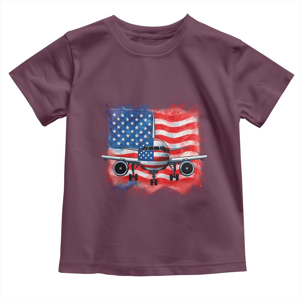Pilot Airplane Patriotic American Flag Plane Aviation Toddler T Shirt TS14 Maroon Print Your Wear