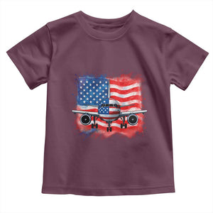 Pilot Airplane Patriotic American Flag Plane Aviation Toddler T Shirt TS14 Maroon Print Your Wear