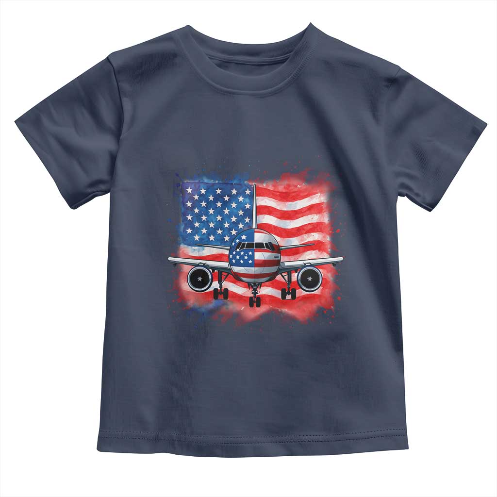 Pilot Airplane Patriotic American Flag Plane Aviation Toddler T Shirt TS14 Navy Print Your Wear