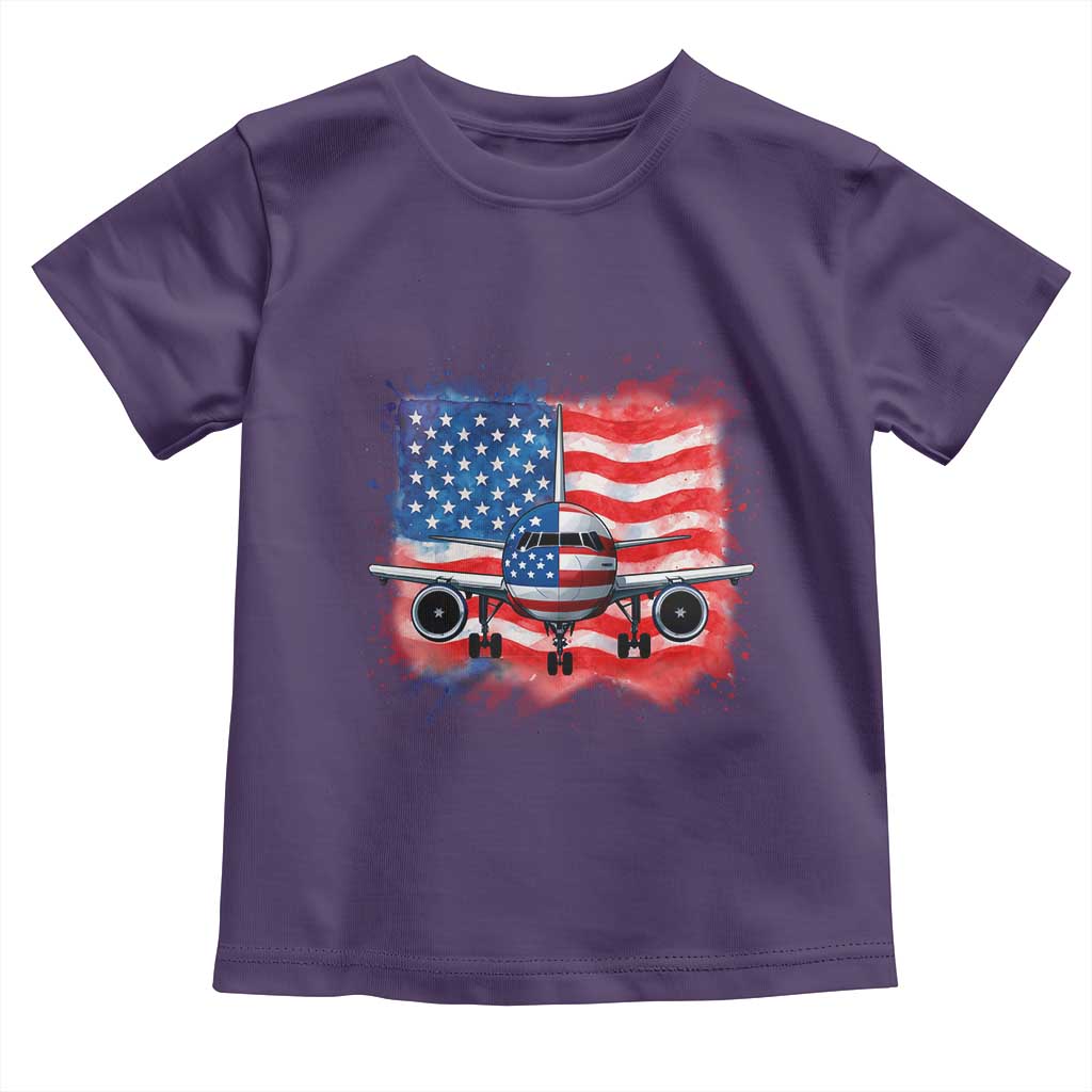 Pilot Airplane Patriotic American Flag Plane Aviation Toddler T Shirt TS14 Purple Print Your Wear
