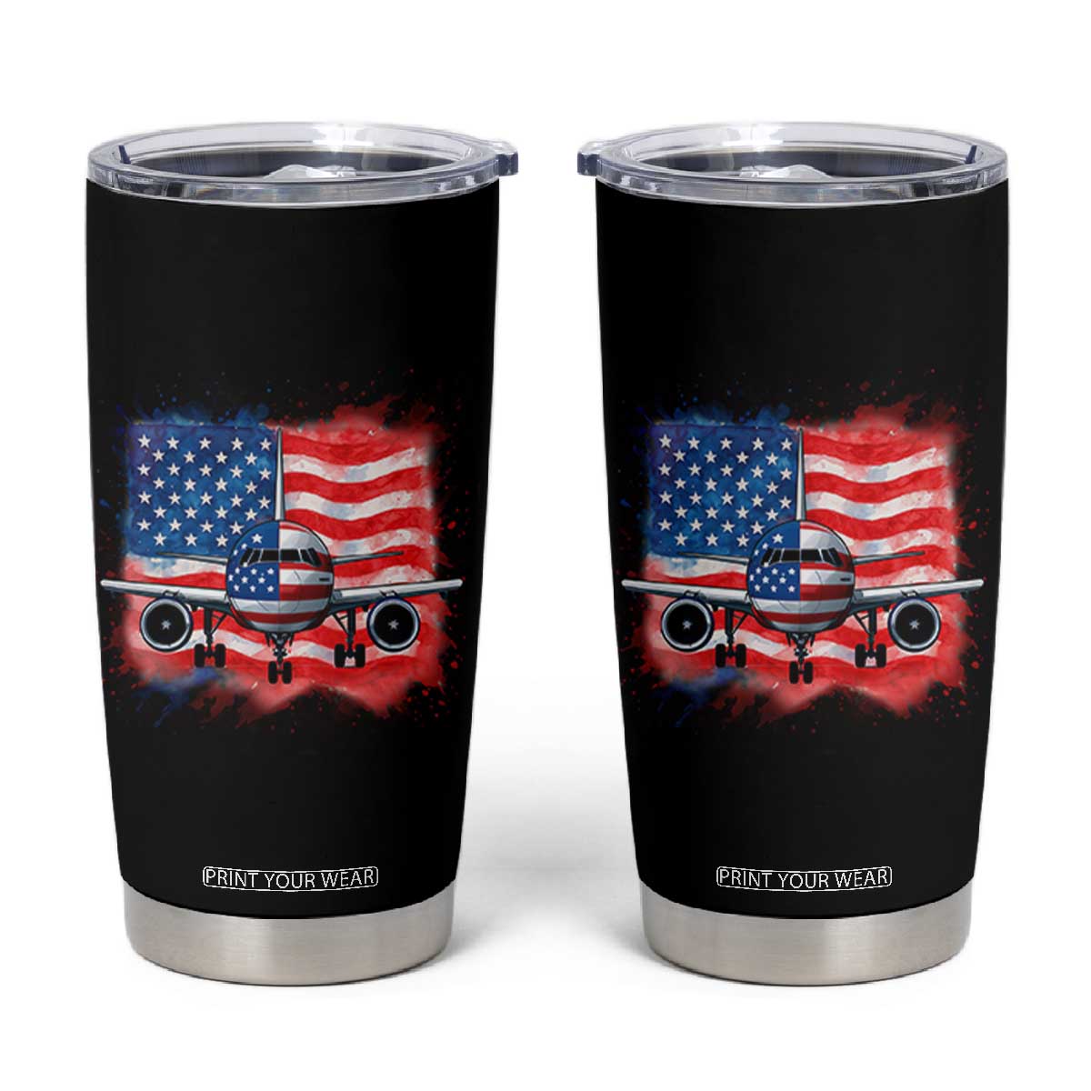 Pilot Airplane Patriotic American Flag Plane Aviation Tumbler Cup TS14 Black Print Your Wear