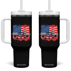 Pilot Airplane Patriotic American Flag Plane Aviation Tumbler With Handle TS14 One Size: 40 oz Black Print Your Wear
