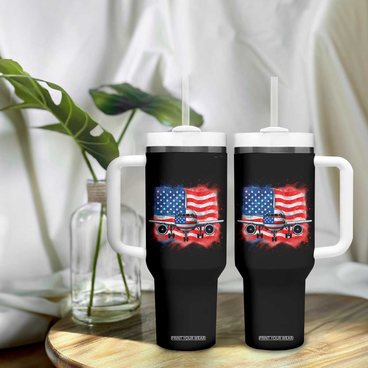 Pilot Airplane Patriotic American Flag Plane Aviation Tumbler With Handle TS14 Print Your Wear