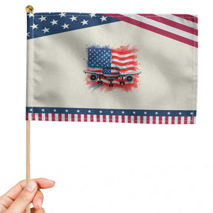 Pilot Airplane American Flag Plane Aviation Patriotic Handheld Flag TS14 Modern 8.2" × 5.5" Beige Blue Print Your Wear