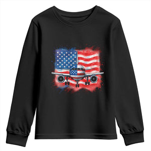 Pilot Airplane Patriotic American Flag Plane Aviation Youth Sweatshirt TS14 Black Print Your Wear