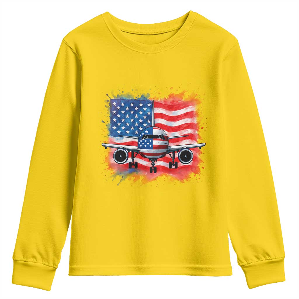 Pilot Airplane Patriotic American Flag Plane Aviation Youth Sweatshirt TS14 Daisy Print Your Wear