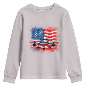 Pilot Airplane Patriotic American Flag Plane Aviation Youth Sweatshirt TS14 Ice Gray Print Your Wear