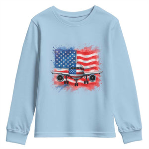 Pilot Airplane Patriotic American Flag Plane Aviation Youth Sweatshirt TS14 Light Blue Print Your Wear