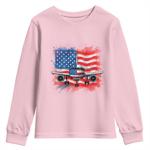 Pilot Airplane Patriotic American Flag Plane Aviation Youth Sweatshirt TS14 Light Pink Print Your Wear