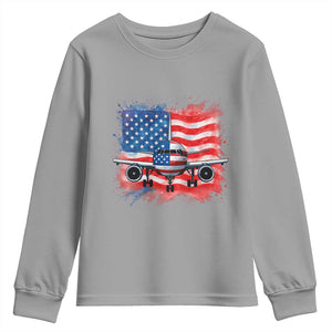 Pilot Airplane Patriotic American Flag Plane Aviation Youth Sweatshirt TS14 Sport Gray Print Your Wear