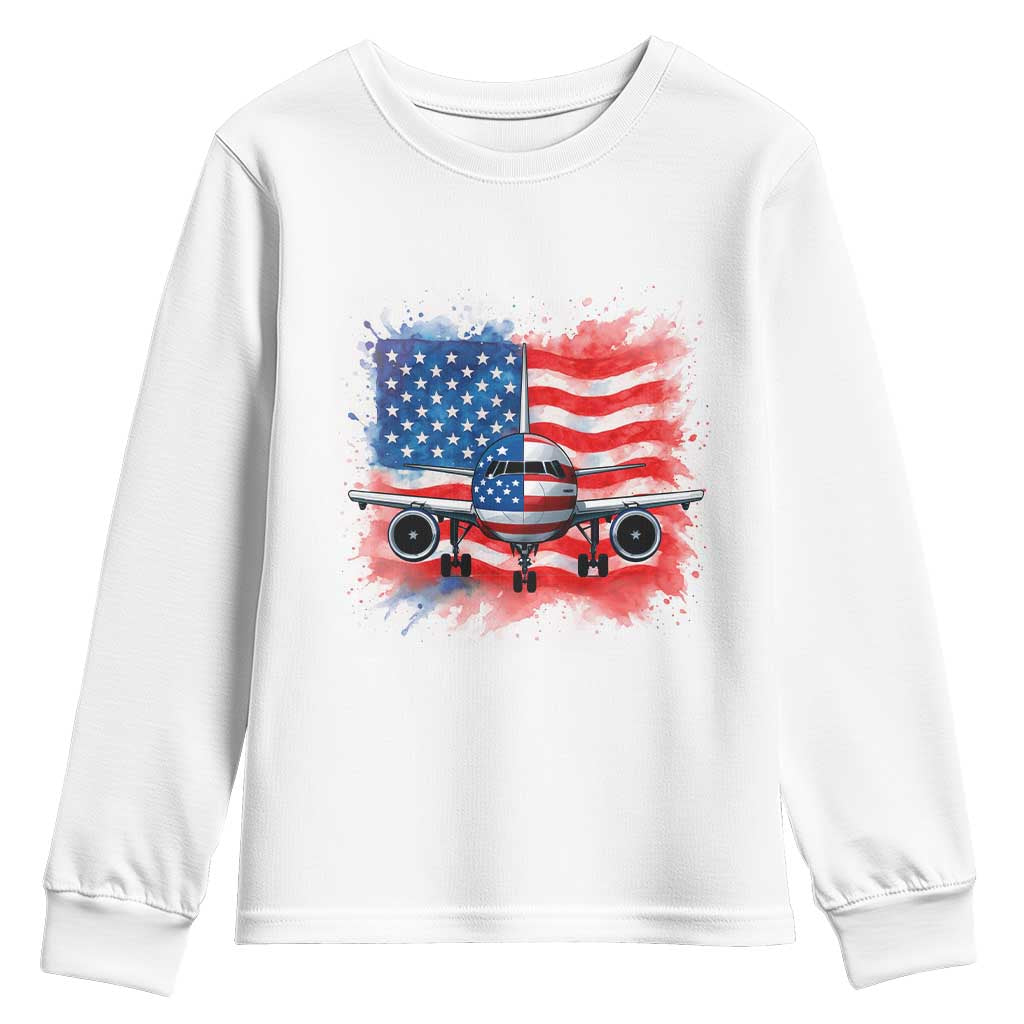 Pilot Airplane Patriotic American Flag Plane Aviation Youth Sweatshirt TS14 White Print Your Wear