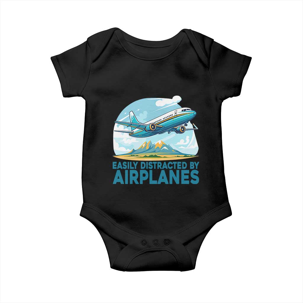 Funny Pilot Aviation Baby Onesie Easily Distracted By Airplanes Lover TS14 Black Print Your Wear