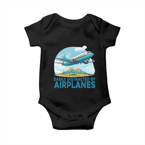 Funny Pilot Aviation Baby Onesie Easily Distracted By Airplanes Lover TS14 Black Print Your Wear