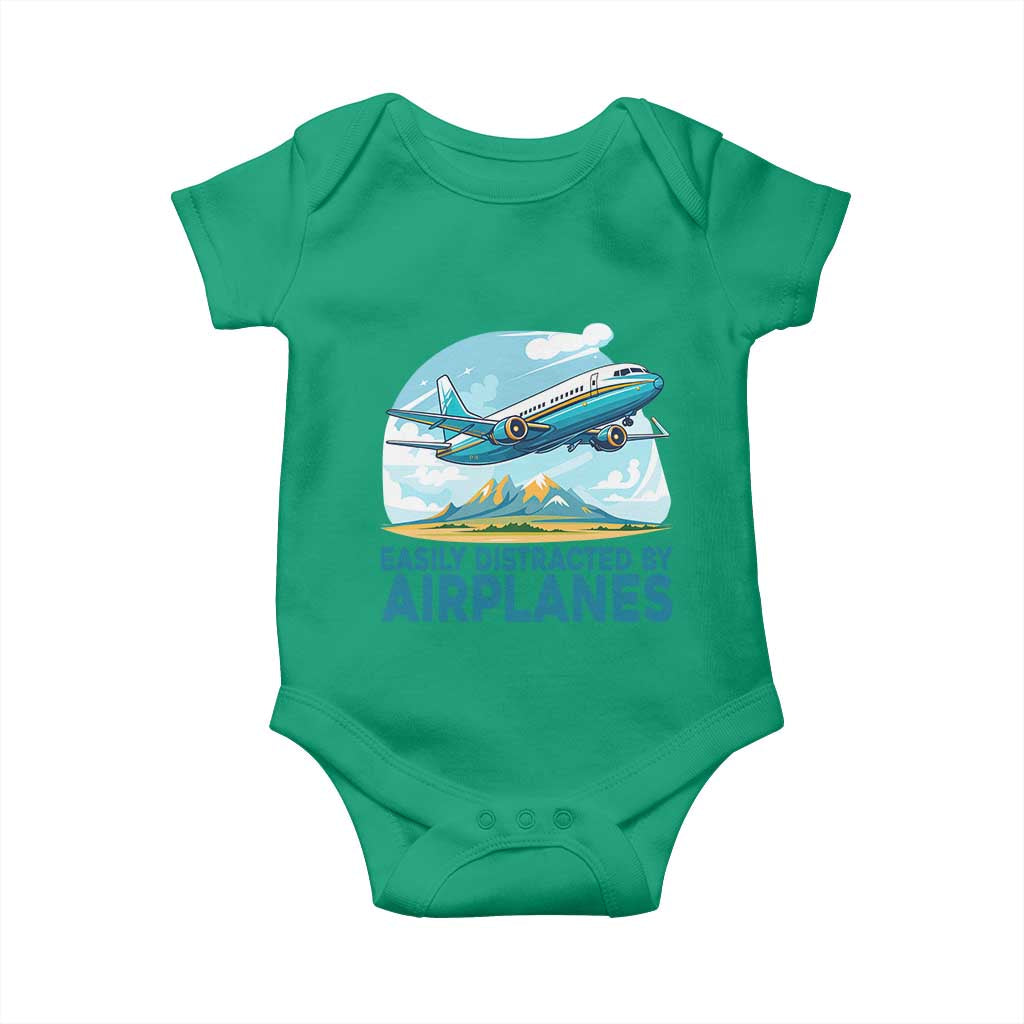Funny Pilot Aviation Baby Onesie Easily Distracted By Airplanes Lover TS14 Irish Green Print Your Wear