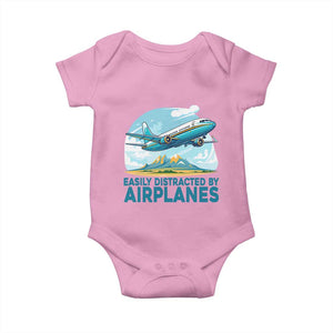 Funny Pilot Aviation Baby Onesie Easily Distracted By Airplanes Lover TS14 Light Pink Print Your Wear