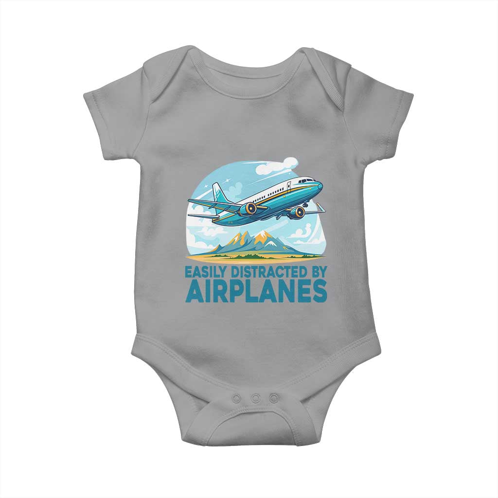 Funny Pilot Aviation Baby Onesie Easily Distracted By Airplanes Lover TS14 Sport Gray Print Your Wear