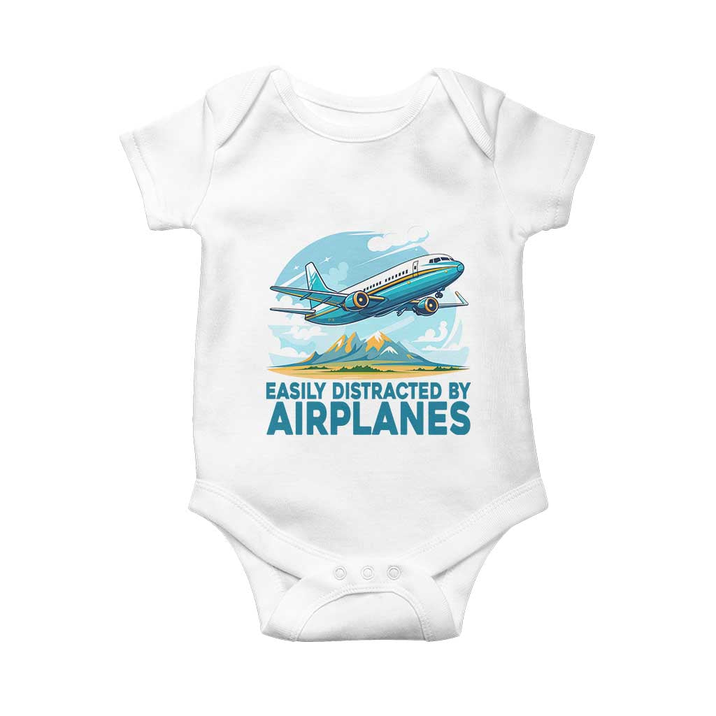 Funny Pilot Aviation Baby Onesie Easily Distracted By Airplanes Lover TS14 White Print Your Wear