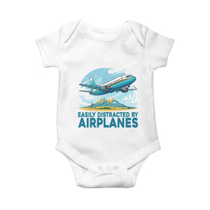 Funny Pilot Aviation Baby Onesie Easily Distracted By Airplanes Lover TS14 White Print Your Wear