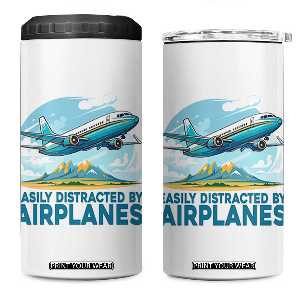 Funny Pilot Aviation 4 in 1 Can Cooler Tumbler Easily Distracted By Airplanes Lover TS14 One Size: 16 oz White Print Your Wear