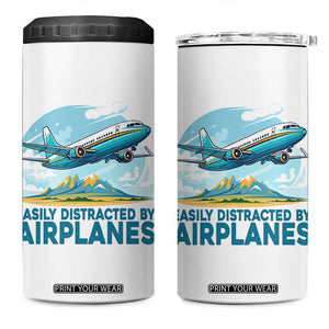Funny Pilot Aviation 4 in 1 Can Cooler Tumbler Easily Distracted By Airplanes Lover TS14 One Size: 16 oz White Print Your Wear