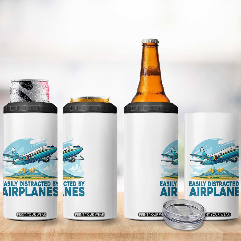 Funny Pilot Aviation 4 in 1 Can Cooler Tumbler Easily Distracted By Airplanes Lover TS14 Print Your Wear