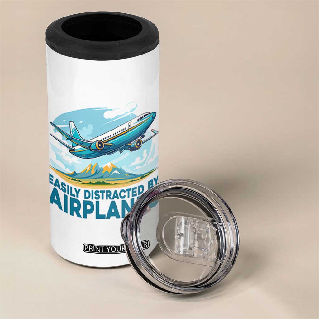 Funny Pilot Aviation 4 in 1 Can Cooler Tumbler Easily Distracted By Airplanes Lover TS14 Print Your Wear